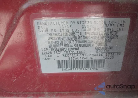 2015 Nissan Sentra Sv from USA, damaged, VIN 3N1AB7AP3FL691946